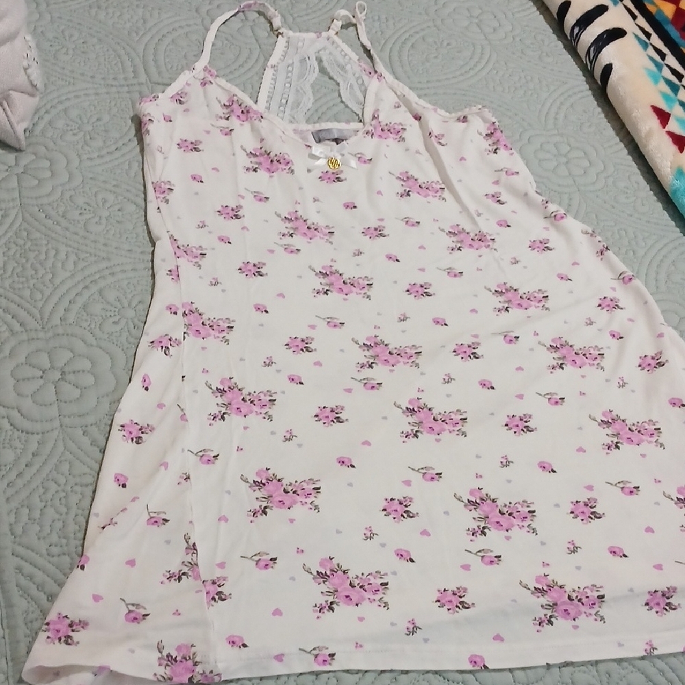 Daisy Fuentes Floral Lace Chemise - Cream and Purple